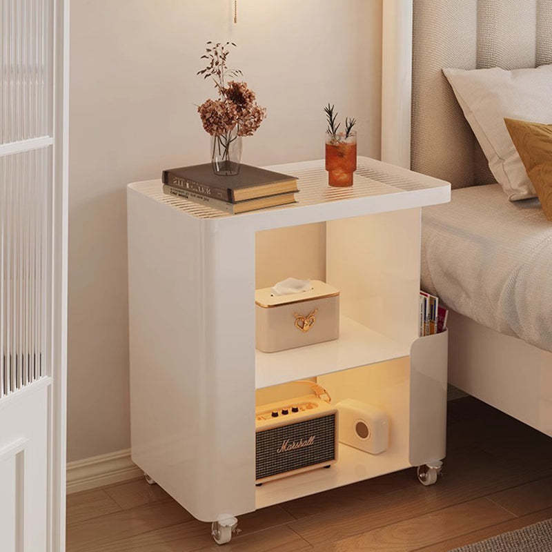 Mid-Century Ribbed Glass Iron 3-Tier End Table
