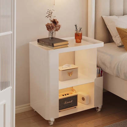 Mid-Century Ribbed Glass Iron 3-Tier End Table