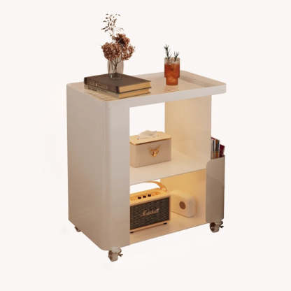 Mid-Century Ribbed Glass Iron 3-Tier End Table