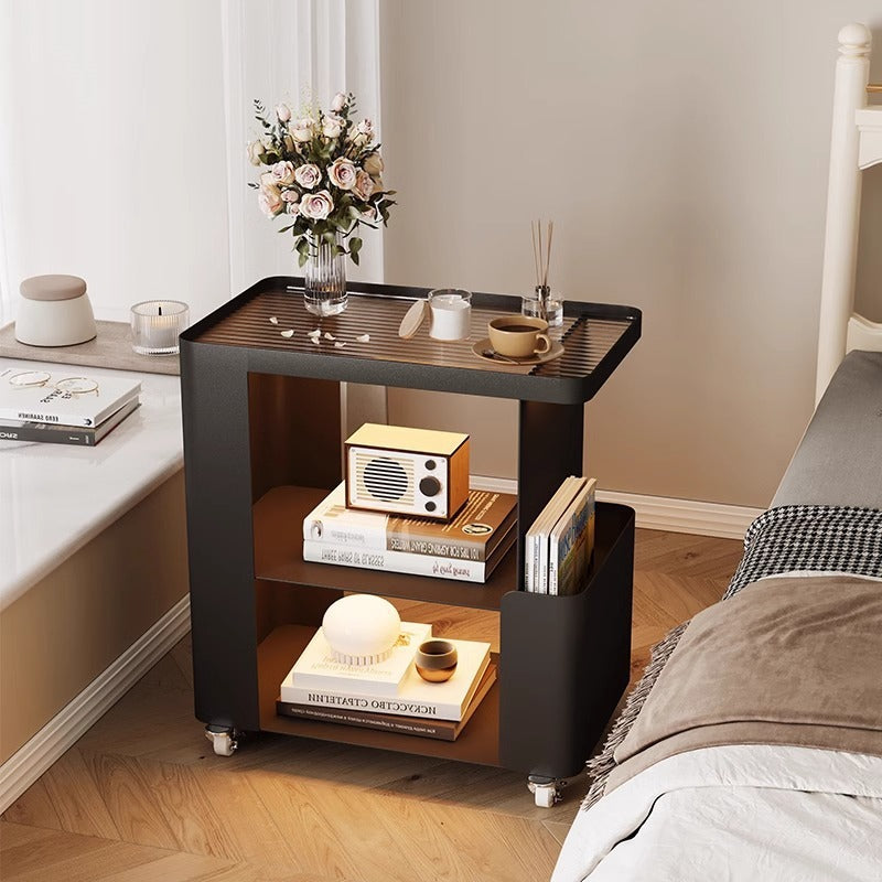 Mid-Century Ribbed Glass Iron 3-Tier End Table