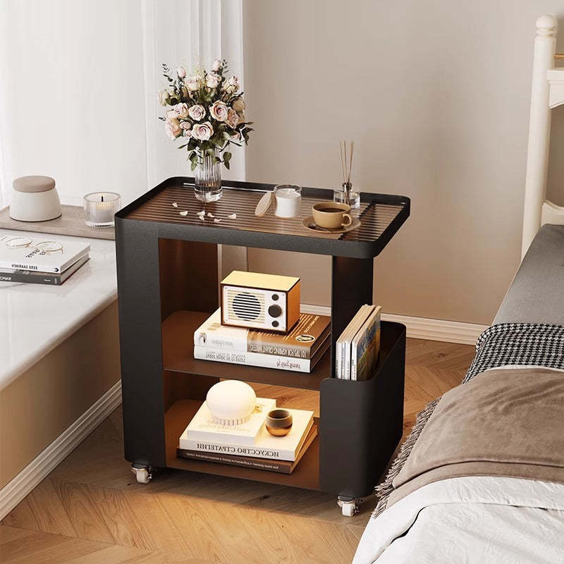 Mid-Century Ribbed Glass Iron 3-Tier End Table