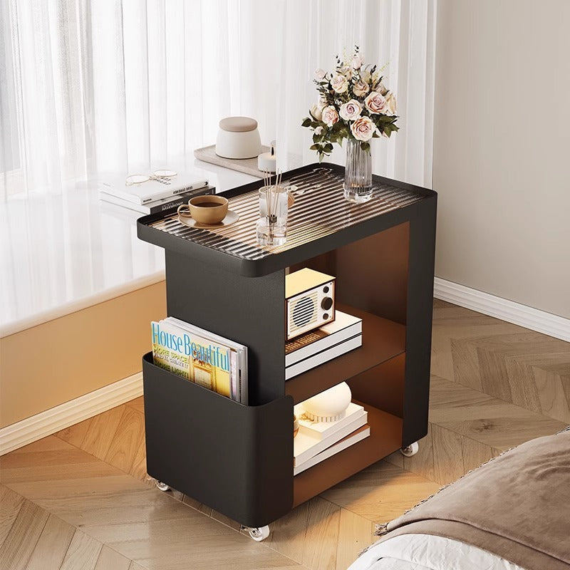 Mid-Century Ribbed Glass Iron 3-Tier End Table