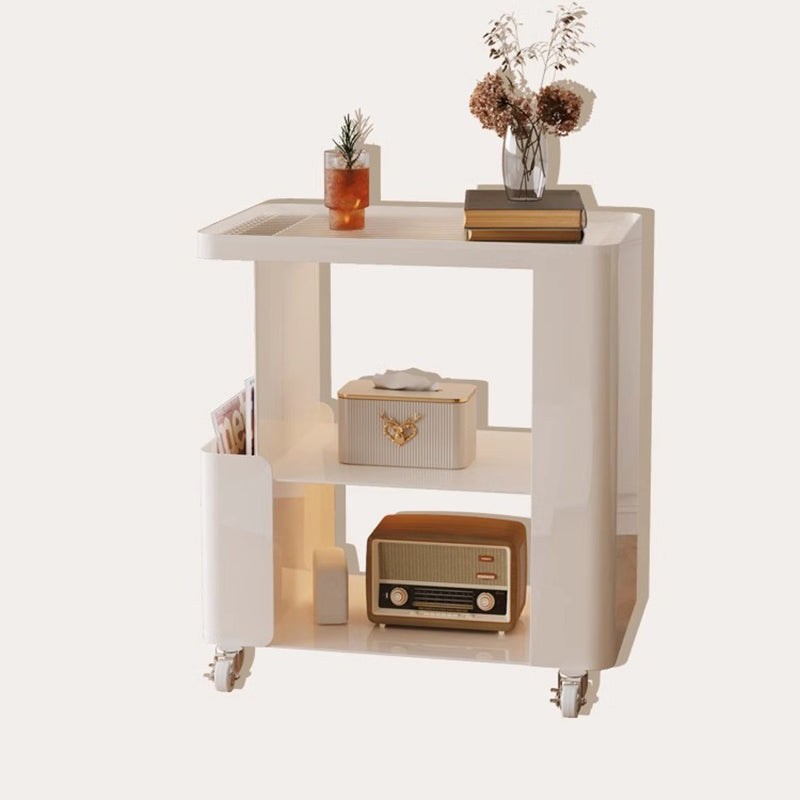 Mid-Century Ribbed Glass Iron 3-Tier End Table