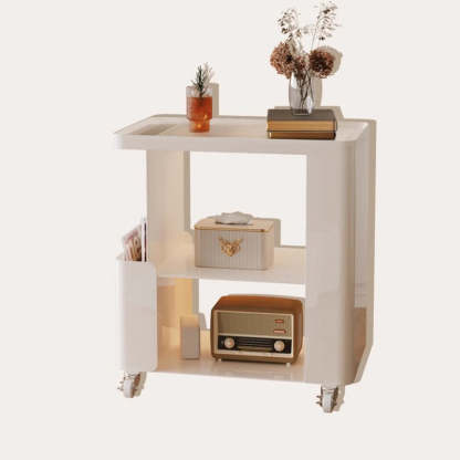 Mid-Century Ribbed Glass Iron 3-Tier End Table