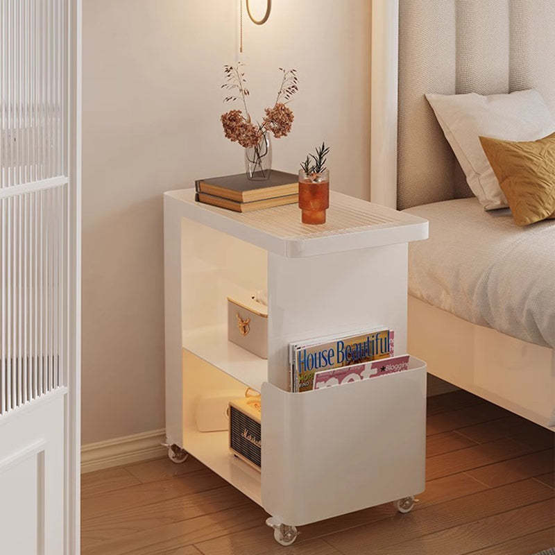 Mid-Century Ribbed Glass Iron 3-Tier End Table