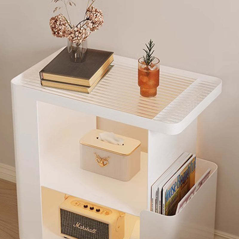 Mid-Century Ribbed Glass Iron 3-Tier End Table