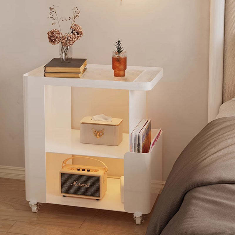 Mid-Century Ribbed Glass Iron 3-Tier End Table