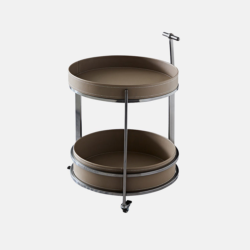 Mid-Century Saddle Leather Steel 2-Tier End Table
