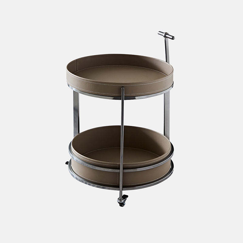 Mid-Century Saddle Leather Steel 2-Tier End Table