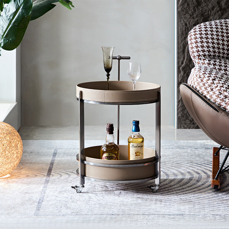Modern end saddle brown leather steel end & side tables, Lighom
