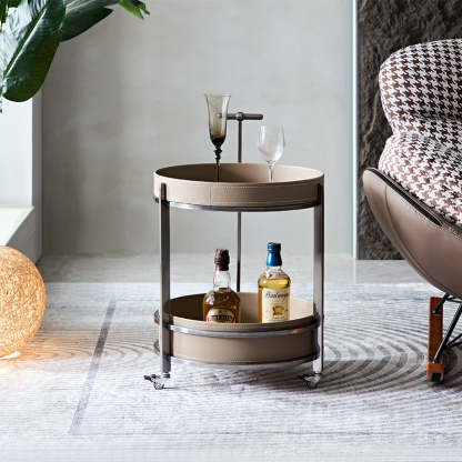 Mid-Century Saddle Leather Steel 2-Tier End Table