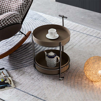 Mid-Century Saddle Leather Steel 2-Tier End Table