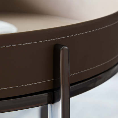 Mid-Century Saddle Leather Steel 2-Tier End Table