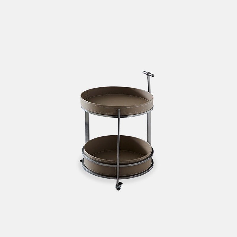Mid-Century Saddle Leather Steel 2-Tier End Table