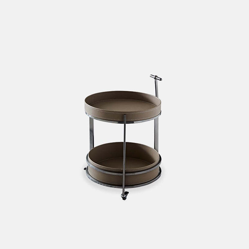 Mid-Century Saddle Leather Steel 2-Tier End Table