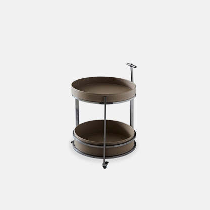 Mid-Century Saddle Leather Steel 2-Tier End Table