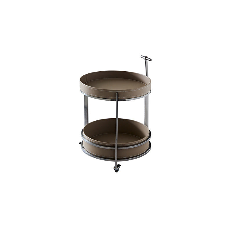 Mid-Century Saddle Leather Steel 2-Tier End Table