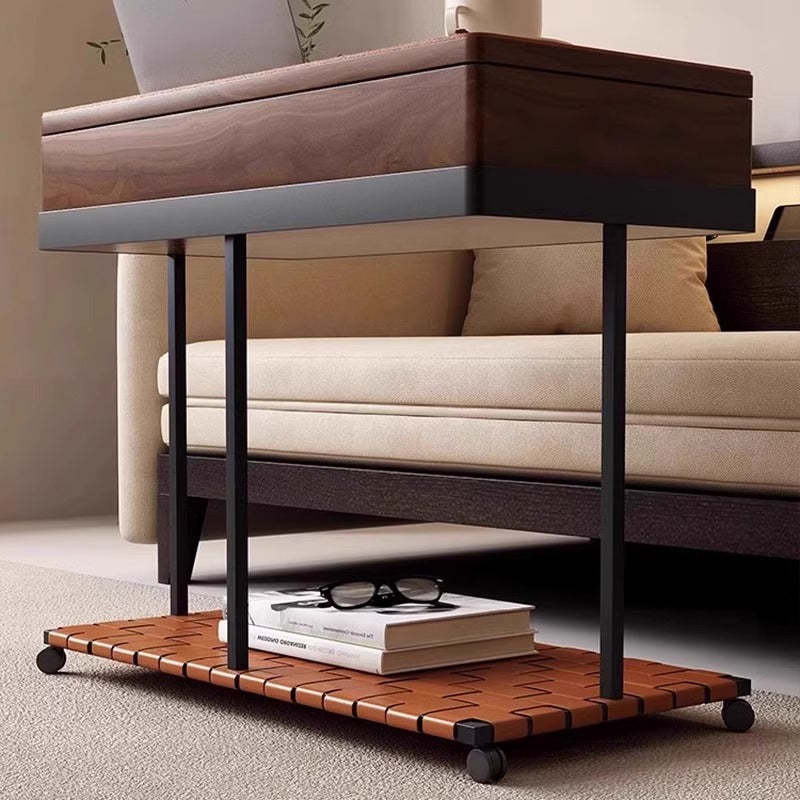 Eclectic Rotatable Solid Wood 2-Tier End Table