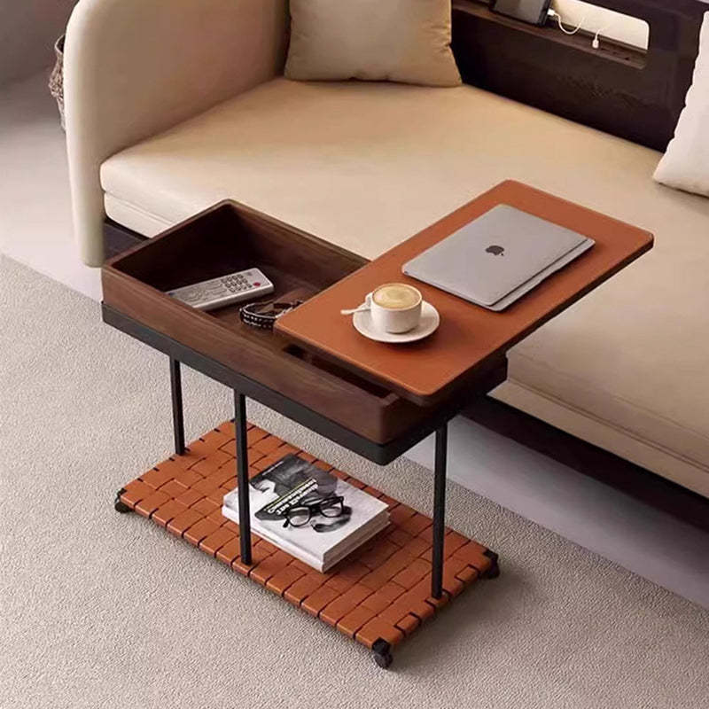 Eclectic Rotatable Solid Wood 2-Tier End Table