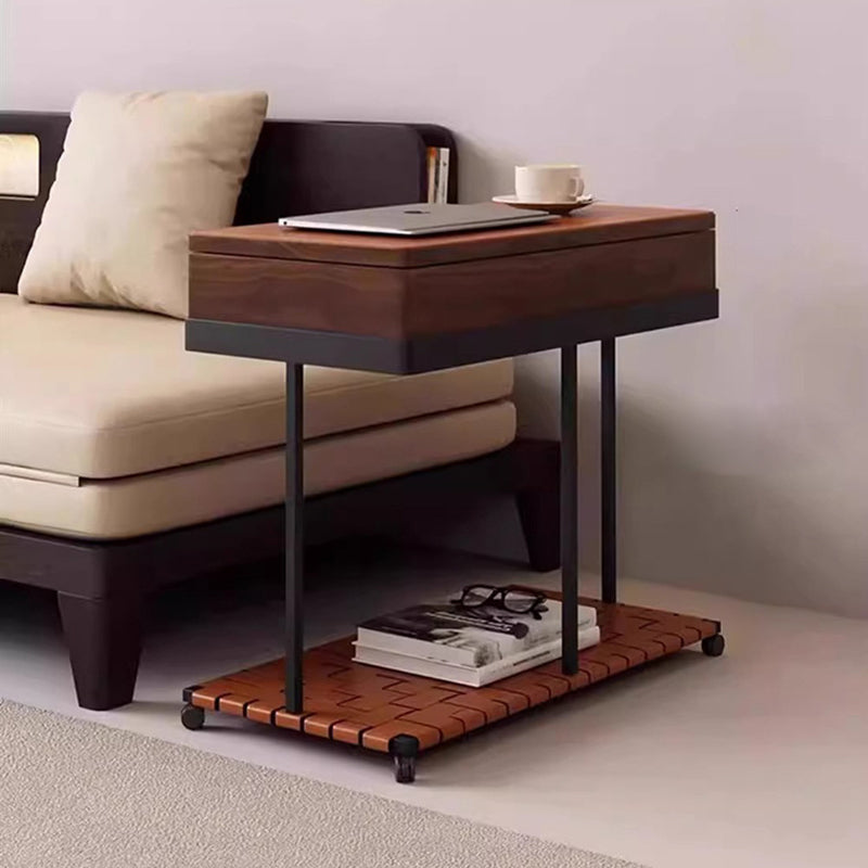 Eclectic Rotatable Solid Wood 2-Tier End Table