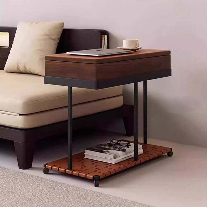 Eclectic Rotatable Solid Wood 2-Tier End Table