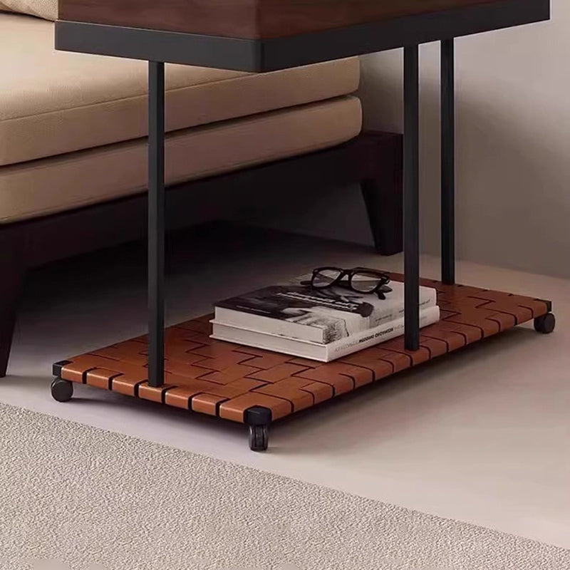 Eclectic Rotatable Solid Wood 2-Tier End Table
