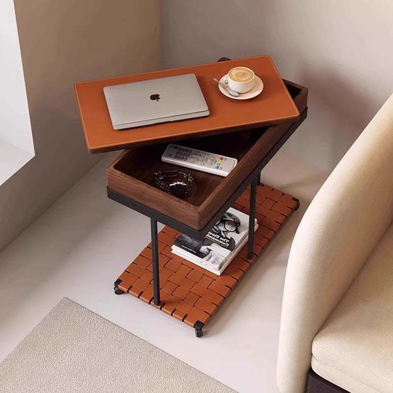Eclectic Rotatable Solid Wood 2-Tier End Table