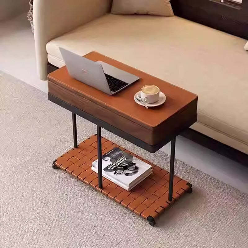 Eclectic Rotatable Solid Wood 2-Tier End Table — Wood Color