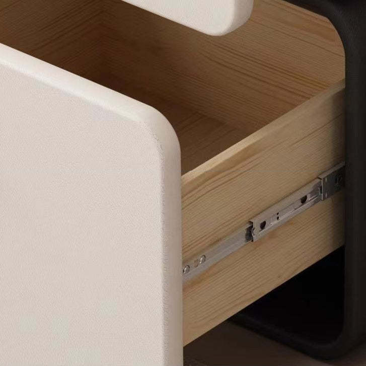 Scandinavian Cream Wood 2-Drawer Nightstand — Wood / Light Gray