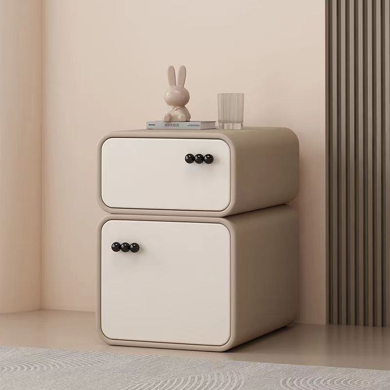 Scandinavian Cream Wood 2-Drawer Nightstand — Wood / Black