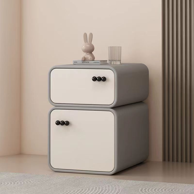 Scandinavian Cream Wood 2-Drawer Nightstand — Wood / Mid-Gray