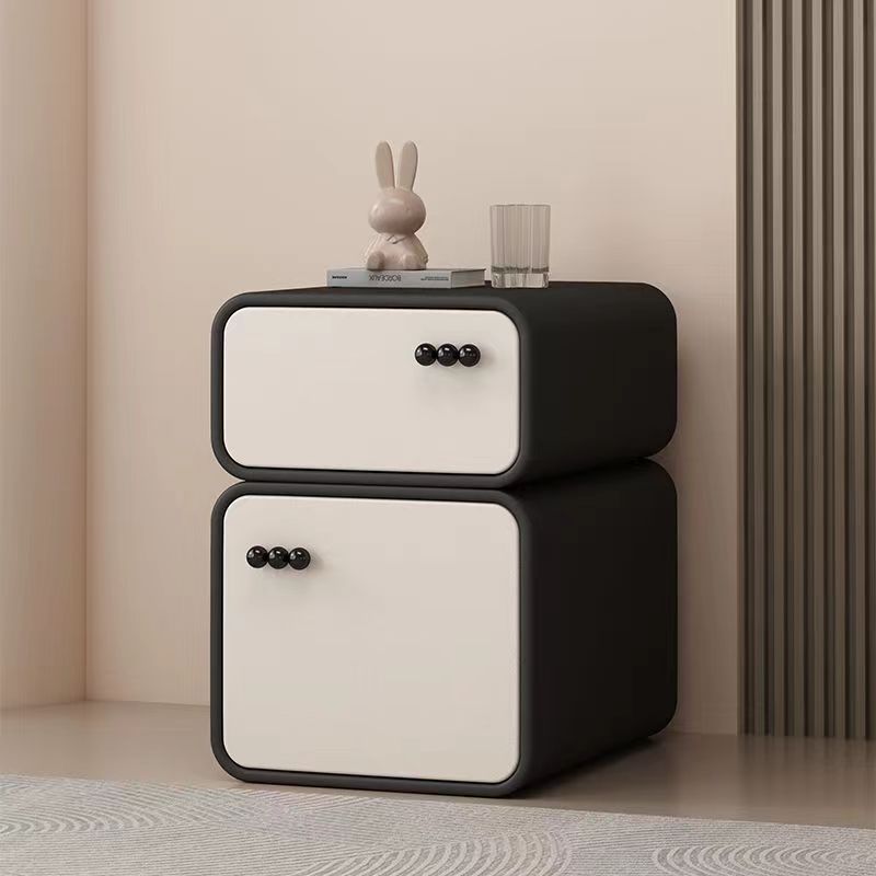 Scandinavian Cream Wood 2-Drawer Nightstand — Wood / Light Gray