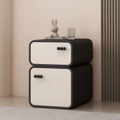 Scandinavian Cream Wood 2-Drawer Nightstand — Wood / Light Gray