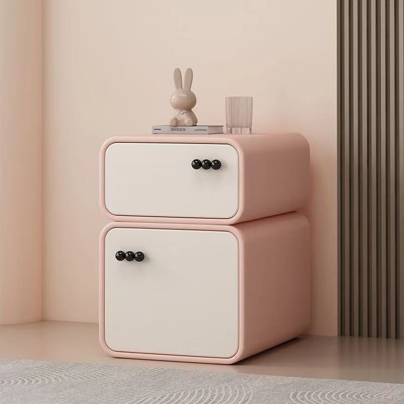 Scandinavian Cream Wood 2-Drawer Nightstand — Wood / Orange