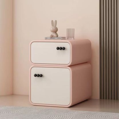 Scandinavian Cream Wood 2-Drawer Nightstand — Wood / Orange