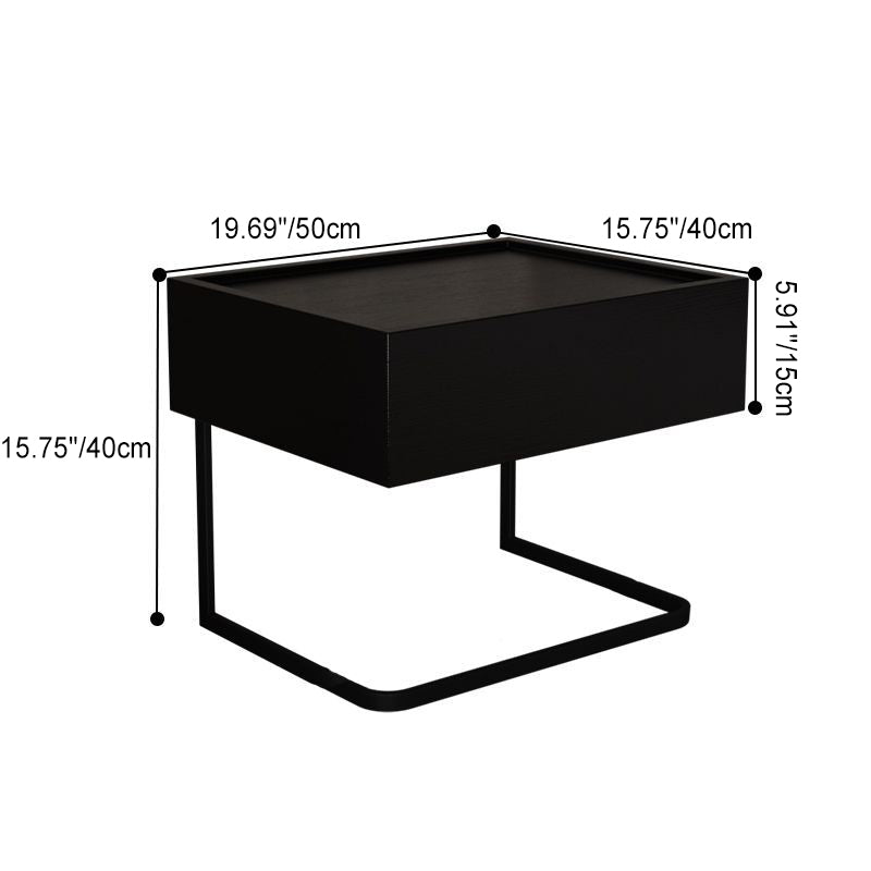 Minimalist Wood Glass 1-Drawer Nightstand