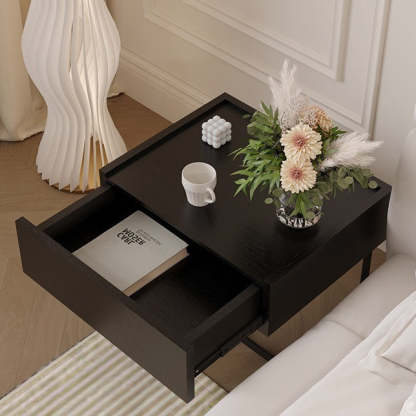 Minimalist Wood Glass 1-Drawer Nightstand