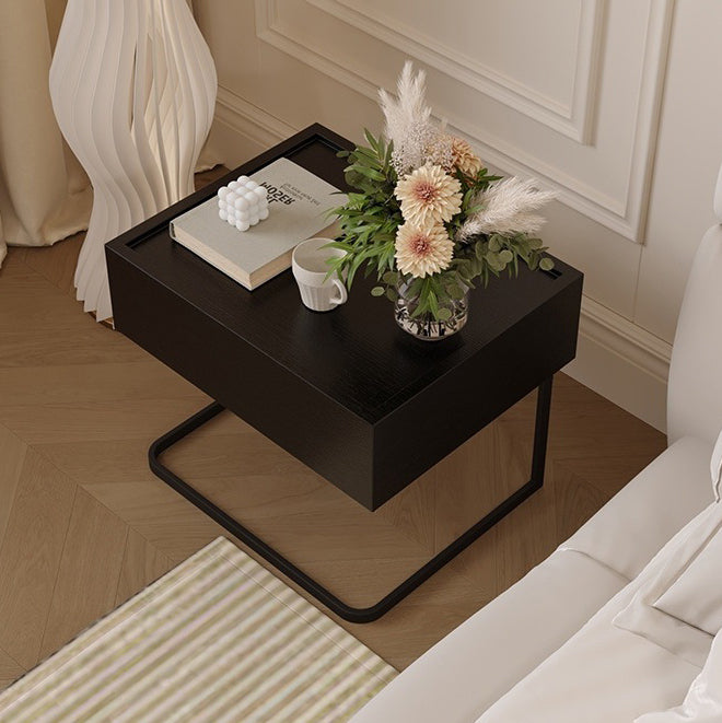 Minimalist Wood Glass 1-Drawer Nightstand