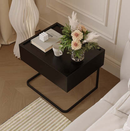 Minimalist Wood Glass 1-Drawer Nightstand — Black