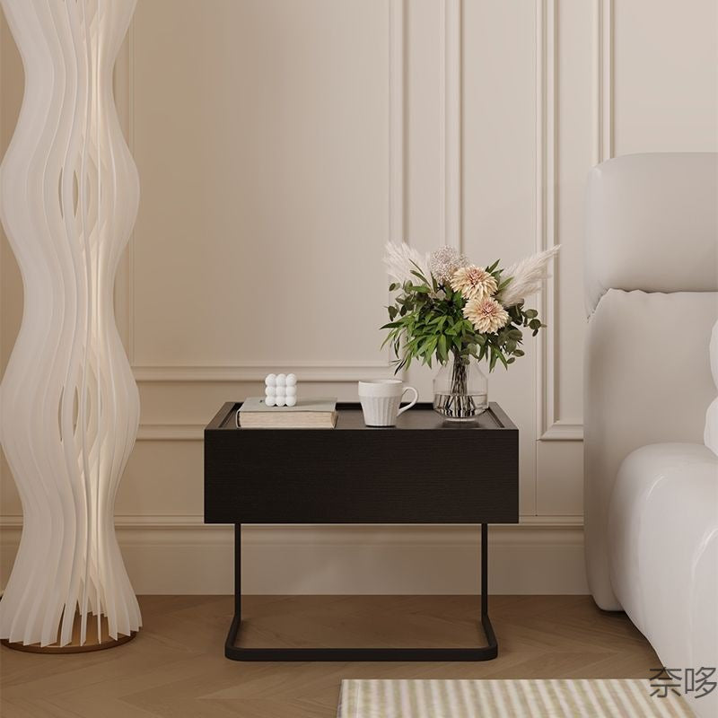 Minimalist Wood Glass 1-Drawer Nightstand