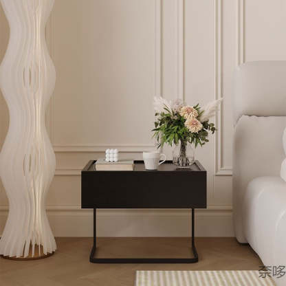 Minimalist Wood Glass 1-Drawer Nightstand