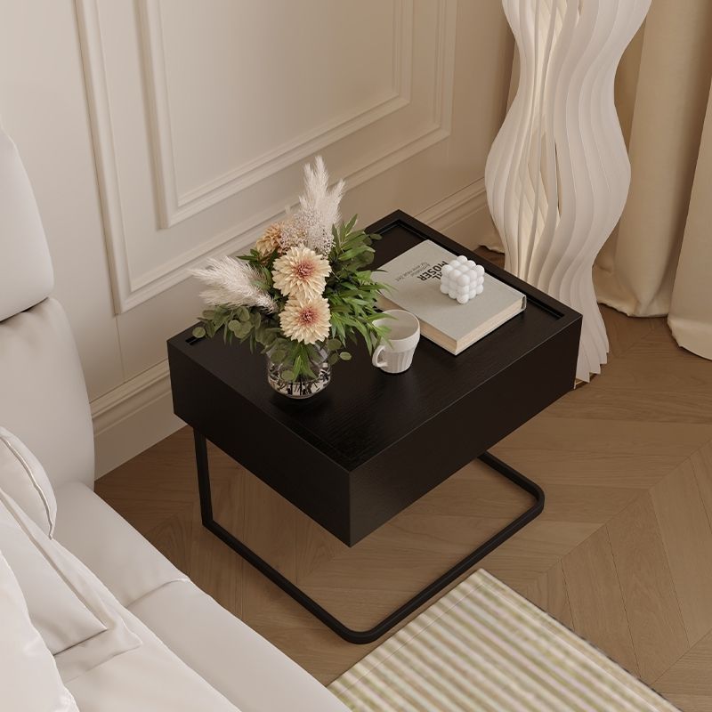 Minimalist Wood Glass 1-Drawer Nightstand