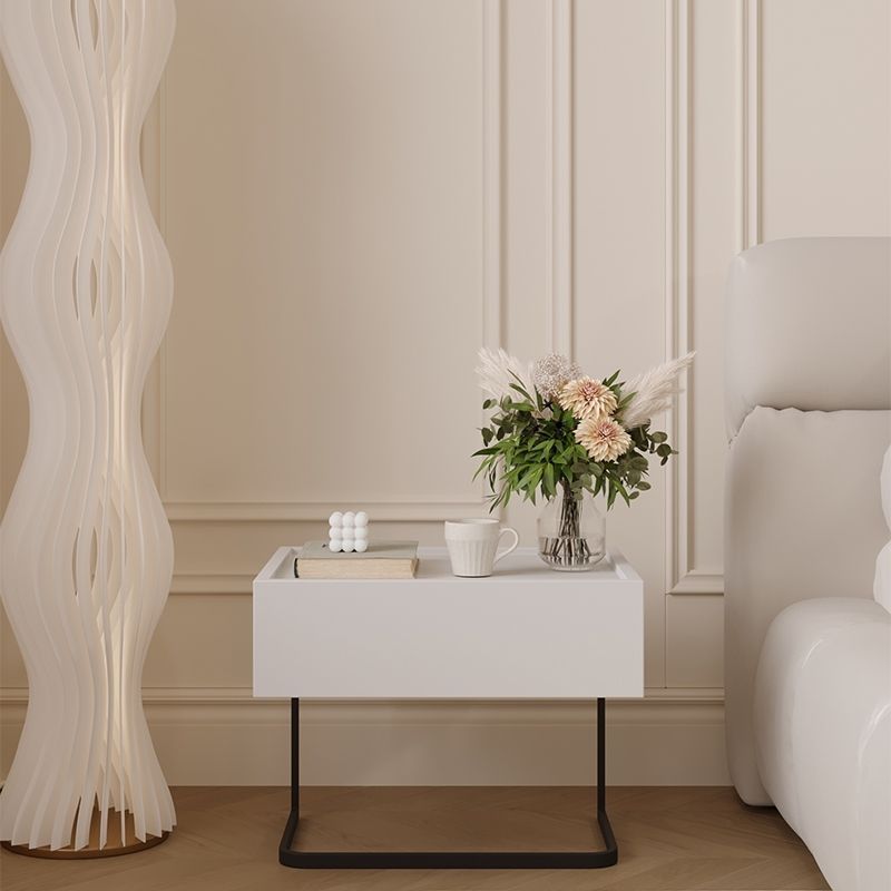 Minimalist Wood Glass 1-Drawer Nightstand