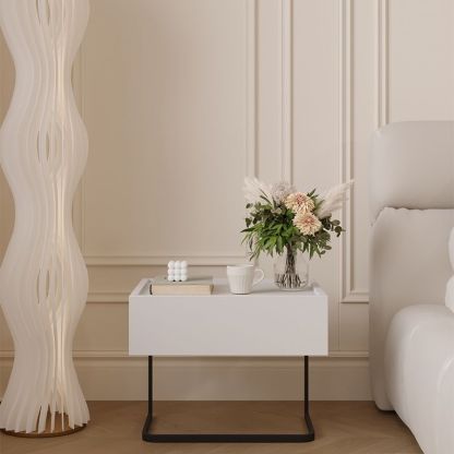 Minimalist Wood Glass 1-Drawer Nightstand