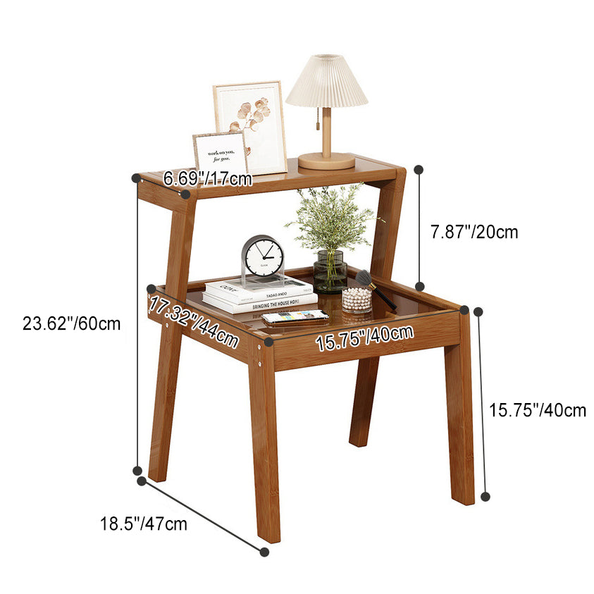 Minimalist Wood Glass 2-Tier Nightstand