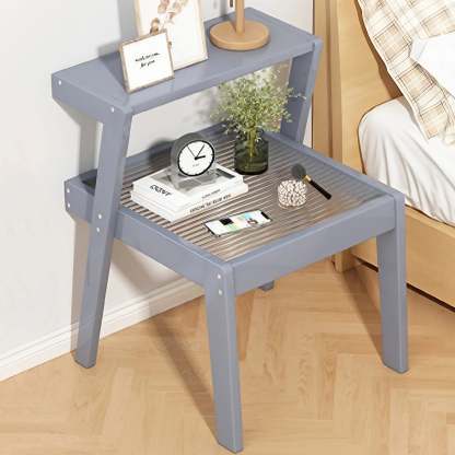 Minimalist Wood Glass 2-Tier Nightstand