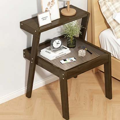 Minimalist Wood Glass 2-Tier Nightstand
