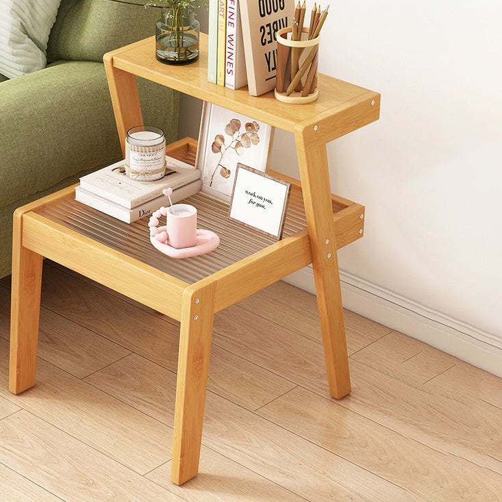 Minimalist Wood Glass 2-Tier Nightstand — Tea Color