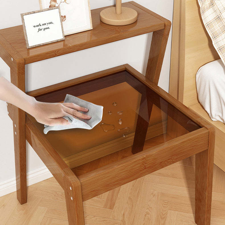 Minimalist Wood Glass 2-Tier Nightstand