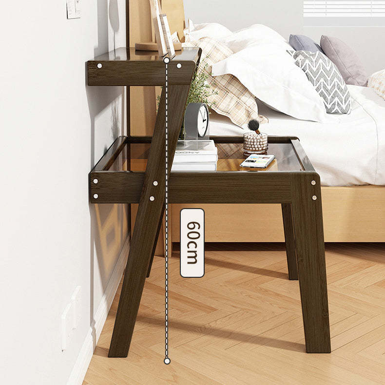 Minimalist Wood Glass 2-Tier Nightstand